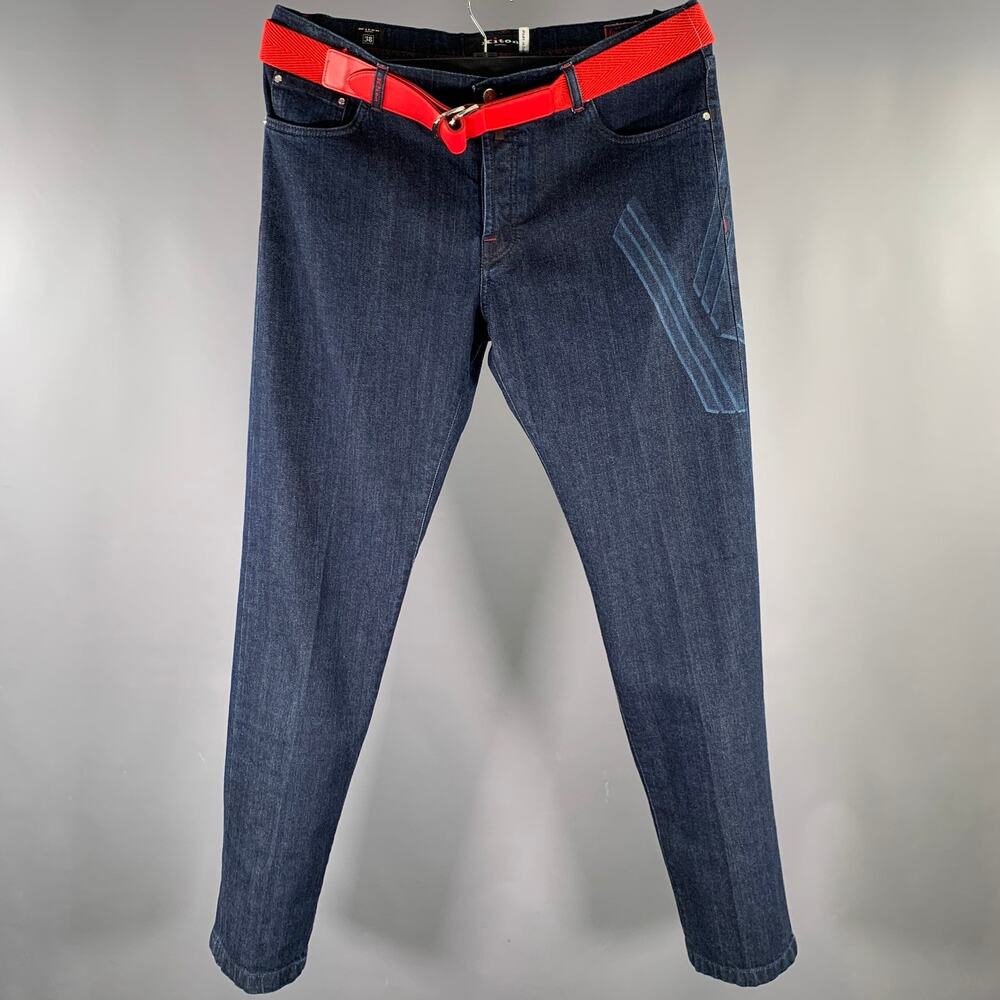 KITON Size 36 Navy Contrast Stitch Denim Straight Jeans